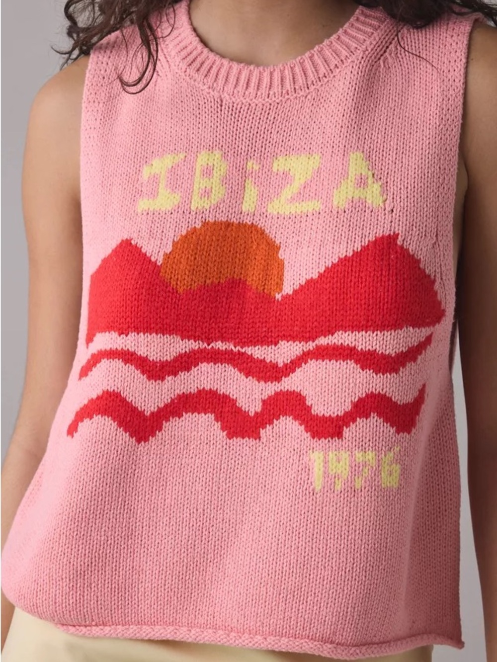 🌴 BDG Urban Outfitters Ibiza Graphic Sweater Vest Pink NWT M